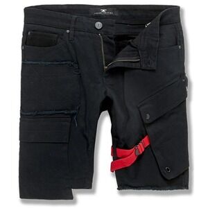 Jordan Craig Travis Cargo Shorts Mens 38 Black Red Strap Streetwear